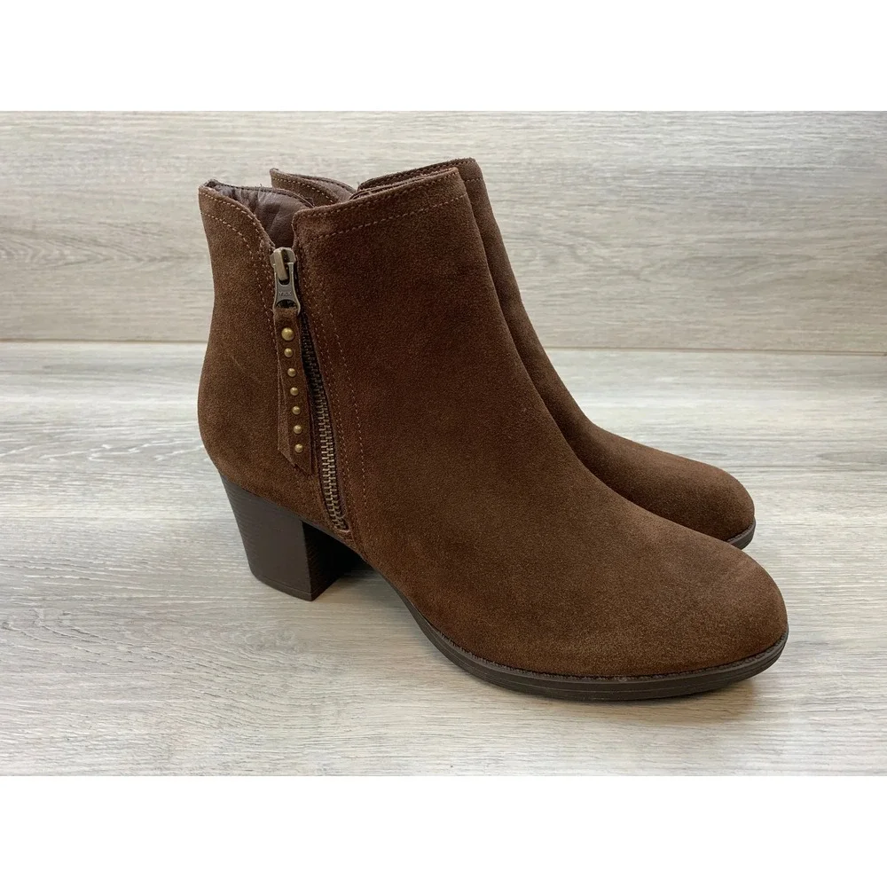 Skechers Women's Chocolate Brown Suede Ankle Boots Memory Foam 10 Shoes